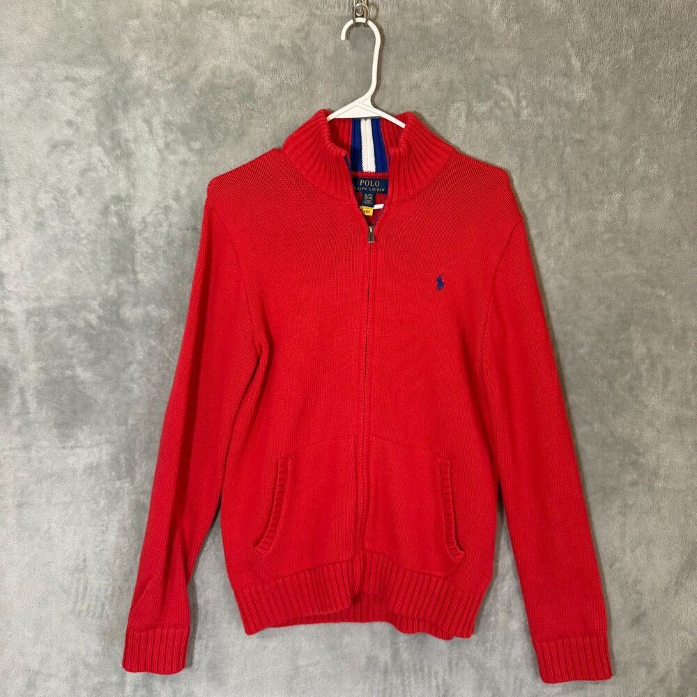 Polo Ralph Lauren Full Zip Cardigan Full Zip Red Cotton Boys XL Quiet Luxury